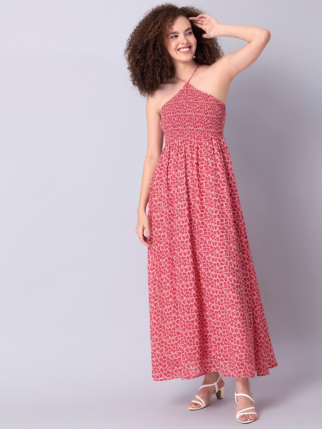 

FabAlley Red Floral Georgette Casual Maxi Dress