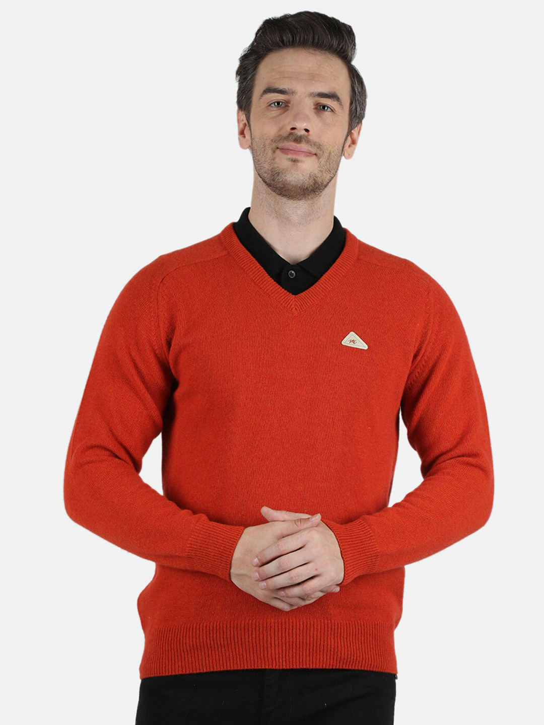 

Monte Carlo Men Orange Solid V-Neck Pullover