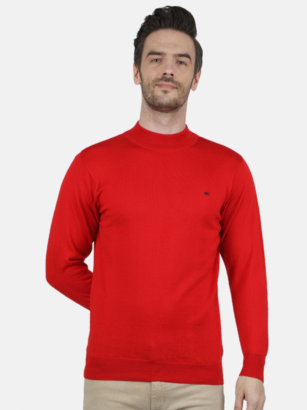 

Monte Carlo Men Red Solid Mock Neck Pullover