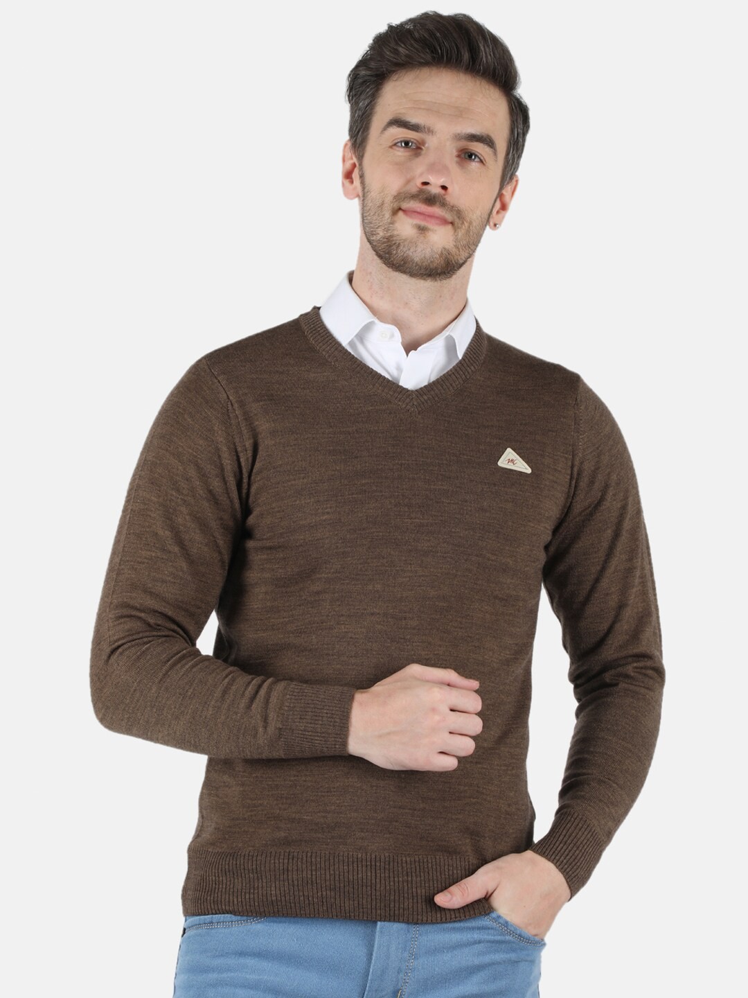

Monte Carlo Men Blend Wool Brown V Neck Pullover