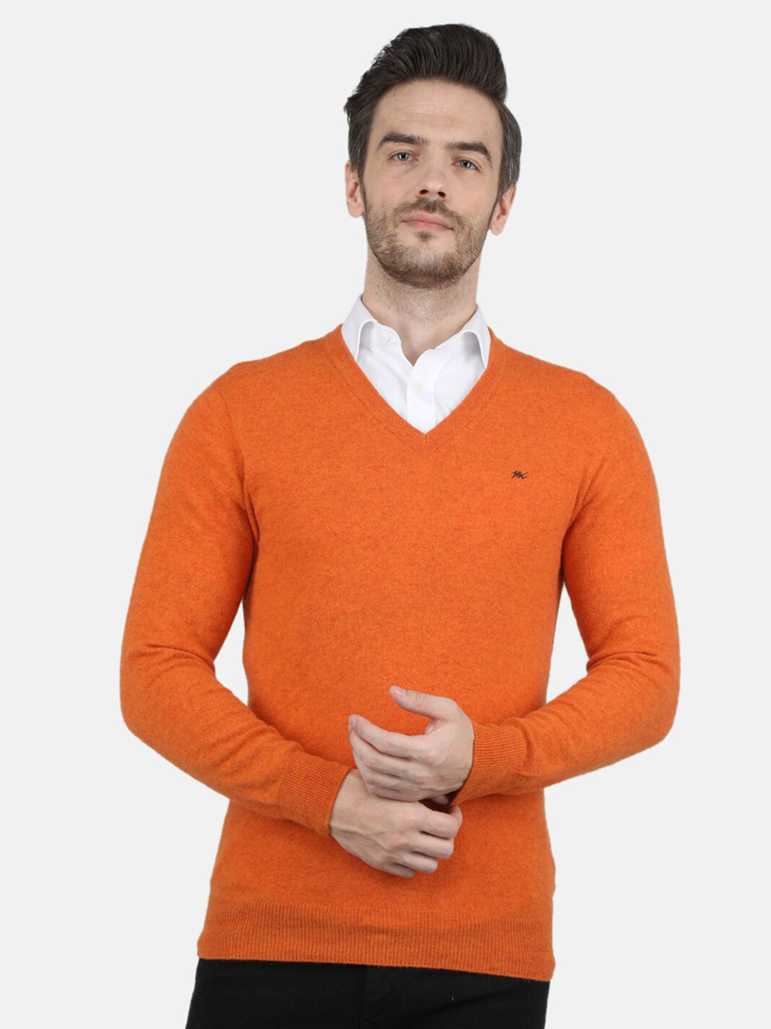 

Monte Carlo Men Orange Solid Pullover Sweater