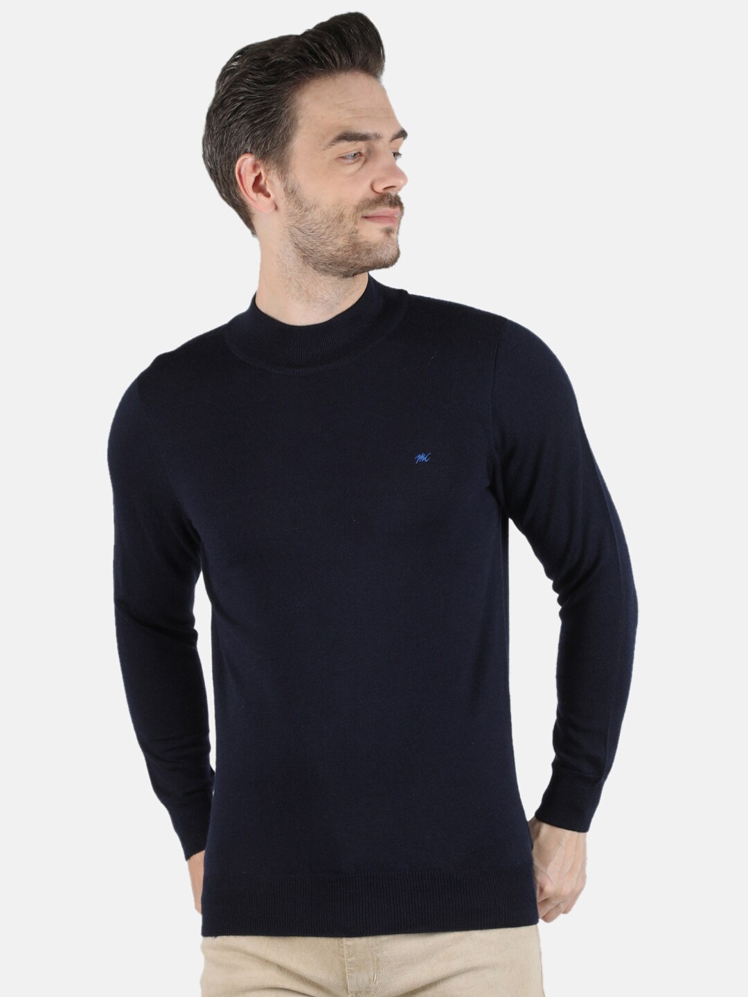 

Monte Carlo Men Navy Blue Solid Woolen Pullover