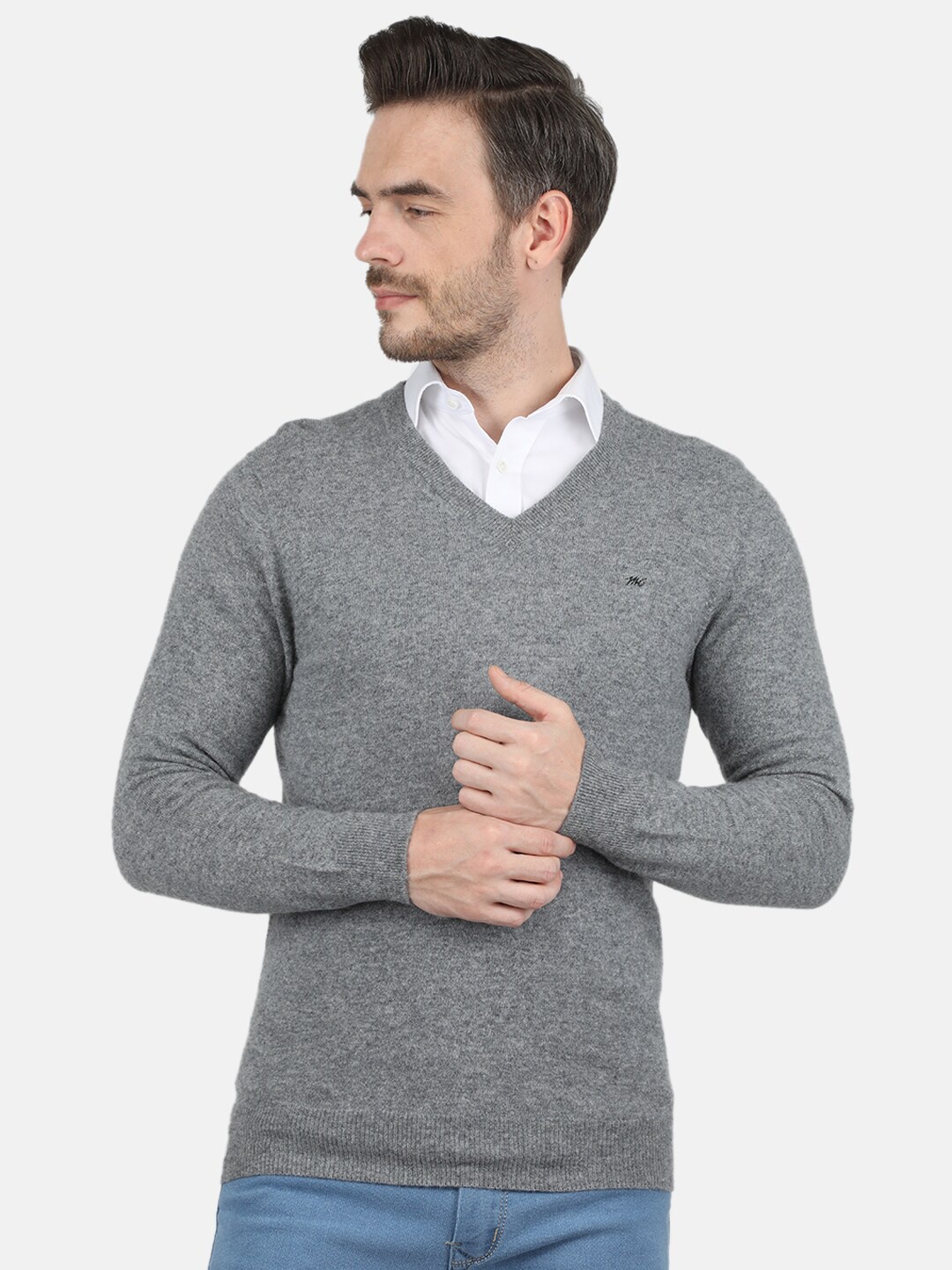 

Monte Carlo Men Grey Full Sleeves Pullover Sweater