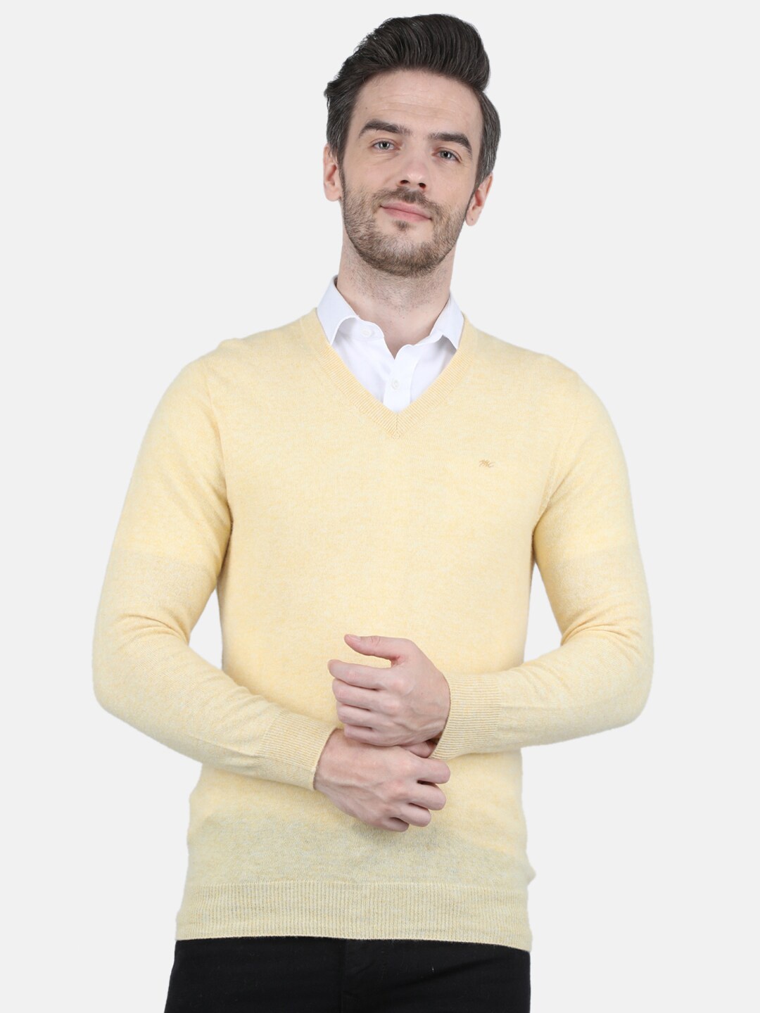 

Monte Carlo Men Beige V-Neck Full Sleeve Solid Pullover