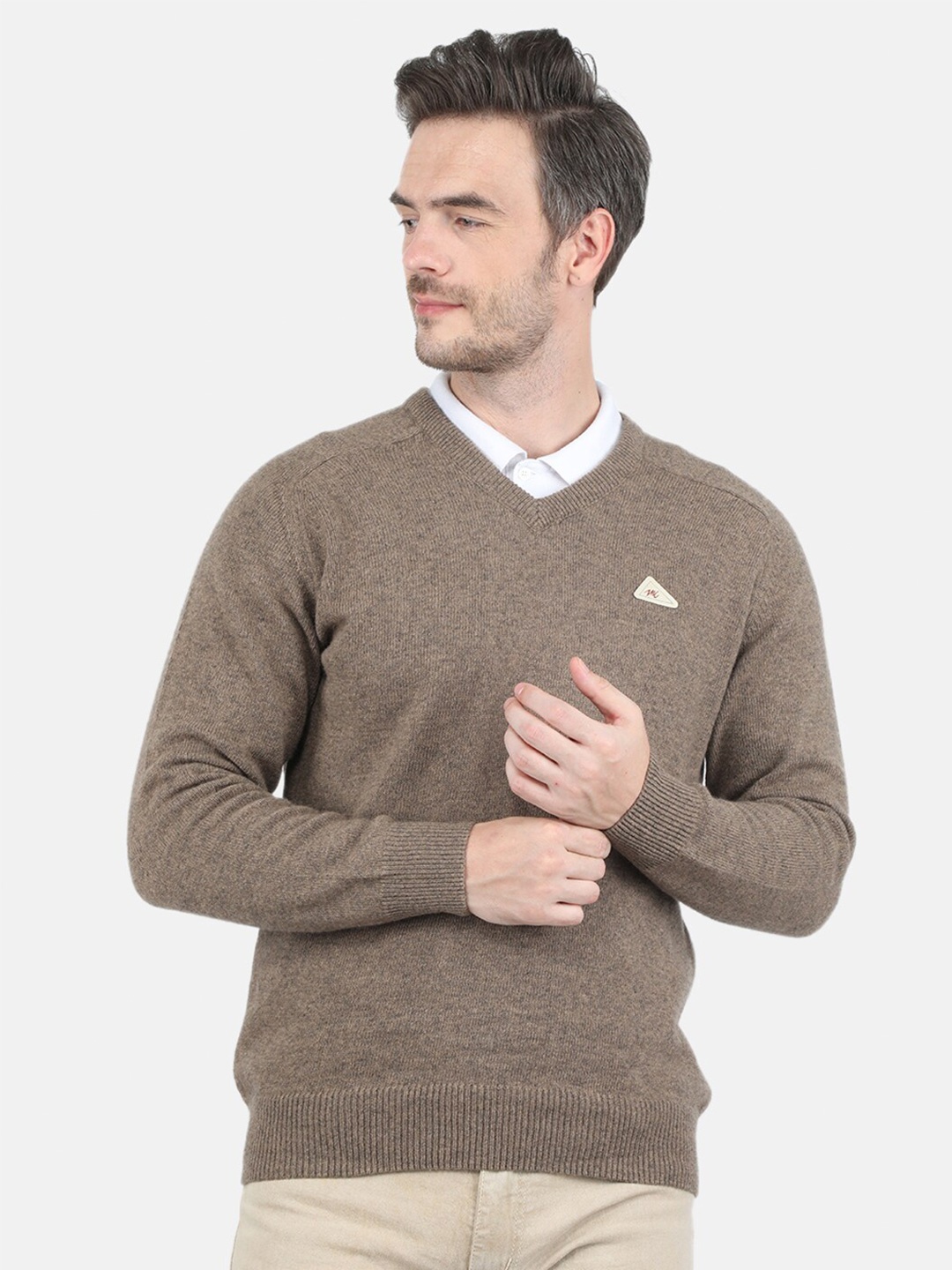 

Monte Carlo Men Beige Solid V Neck Pullover
