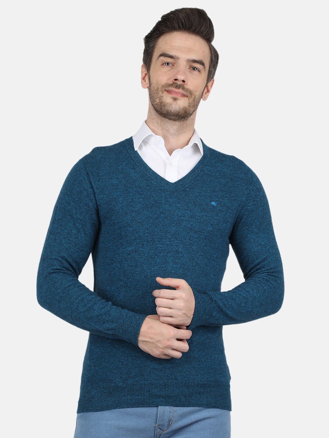 

Monte Carlo Men Blue Solid Woolen Pullover