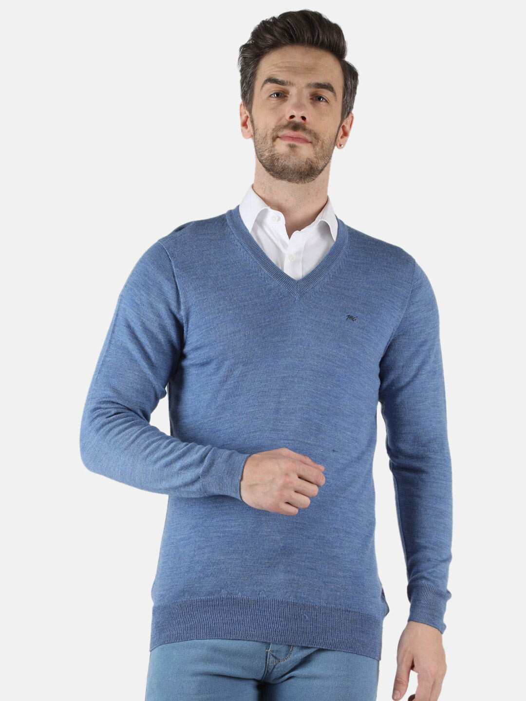 

Monte Carlo Men Blue Solid Woolen Pullover