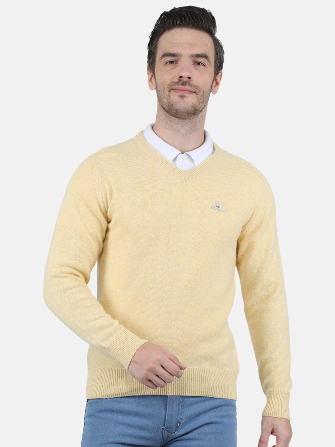 

Monte Carlo Men Beige Solid Full Sleeve Pullover