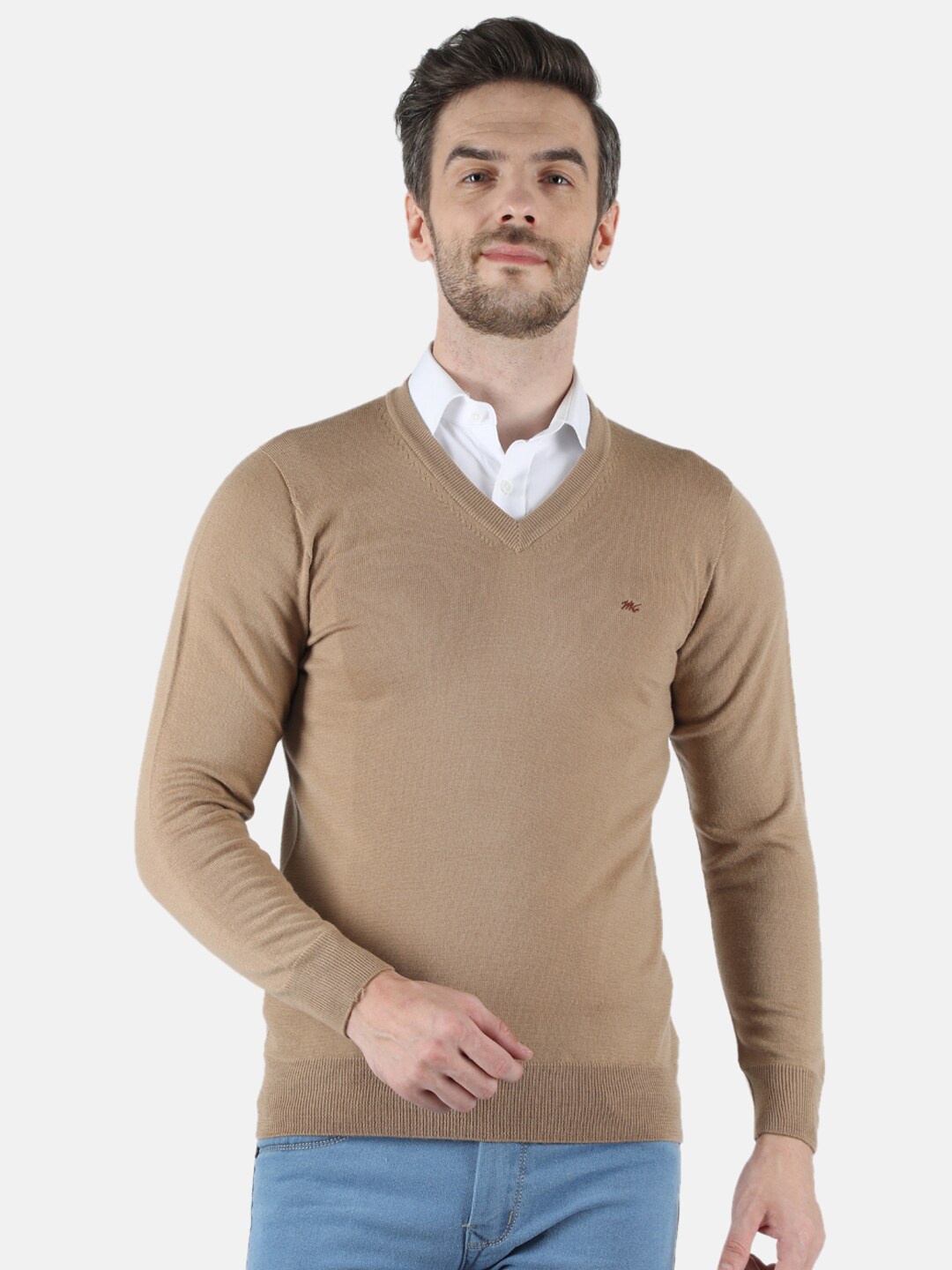 

Monte Carlo Men Beige Solid Woolen Pullover