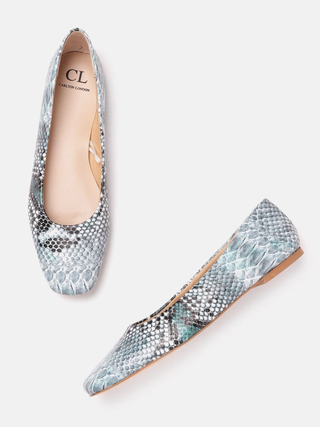 

Carlton London Women Green & White Snake Skin Textured Ballerinas