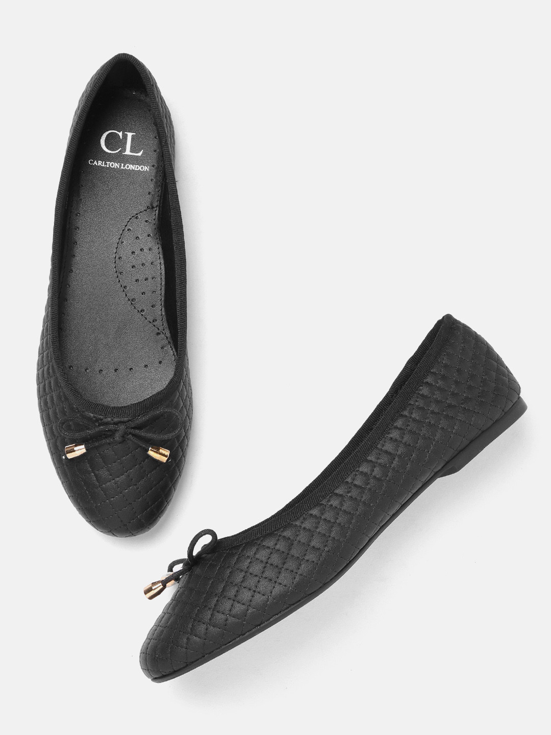 

Carlton London Women Black Quilted Textured Ballerinas with Bows