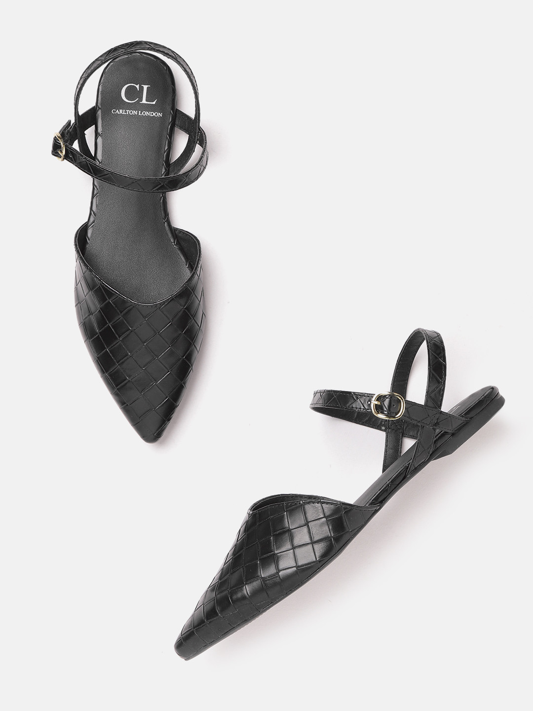 

Carlton London Women Black Geometric Textured Pointed Toe Flats