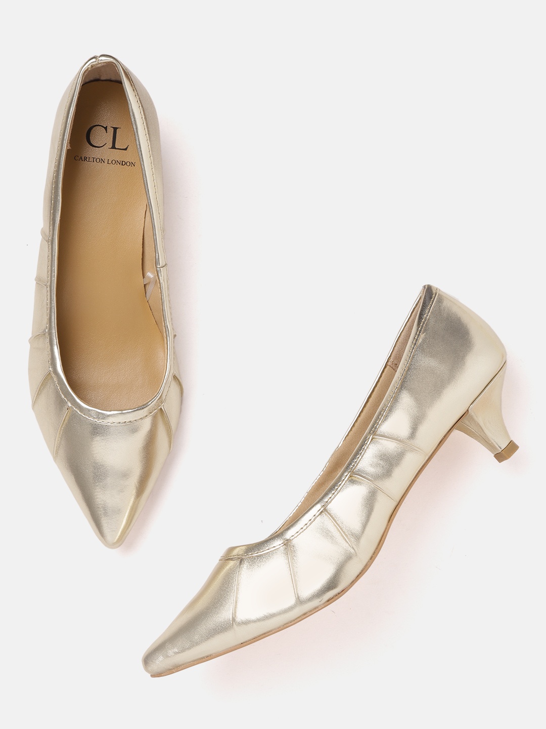 

Carlton London Gold-Toned Solid Pumps with Pleated Detail