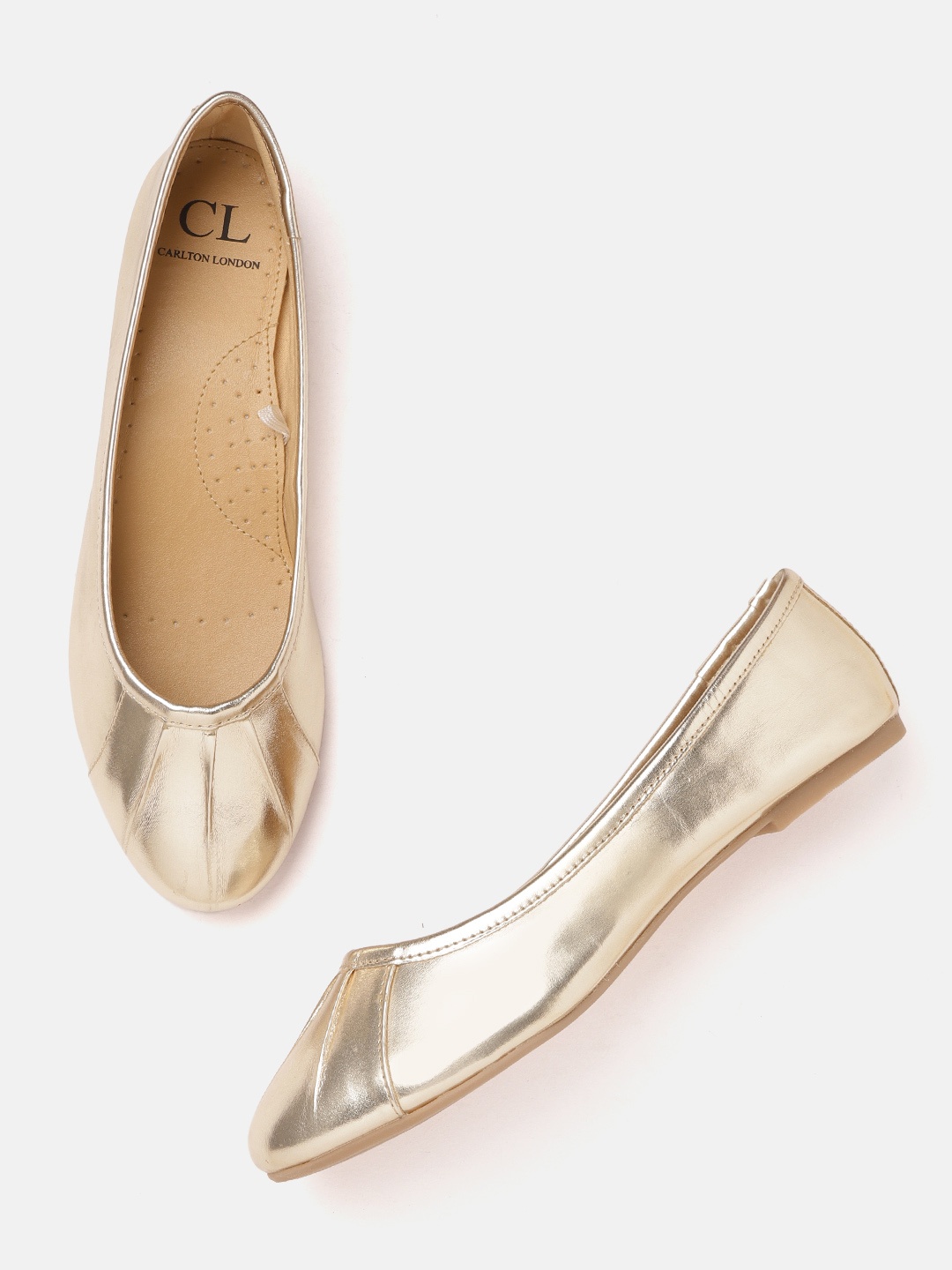 

Carlton London Women Gold-Toned Glossy Finish Ballerinas with Pleated Detail