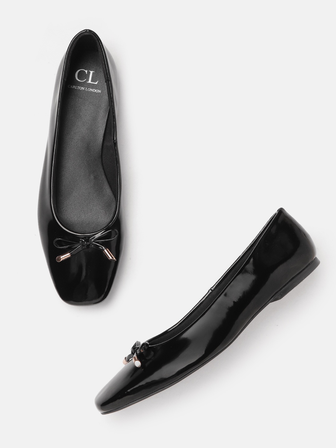 

Carlton London Women Black Glossy Finish Ballerinas with Bows