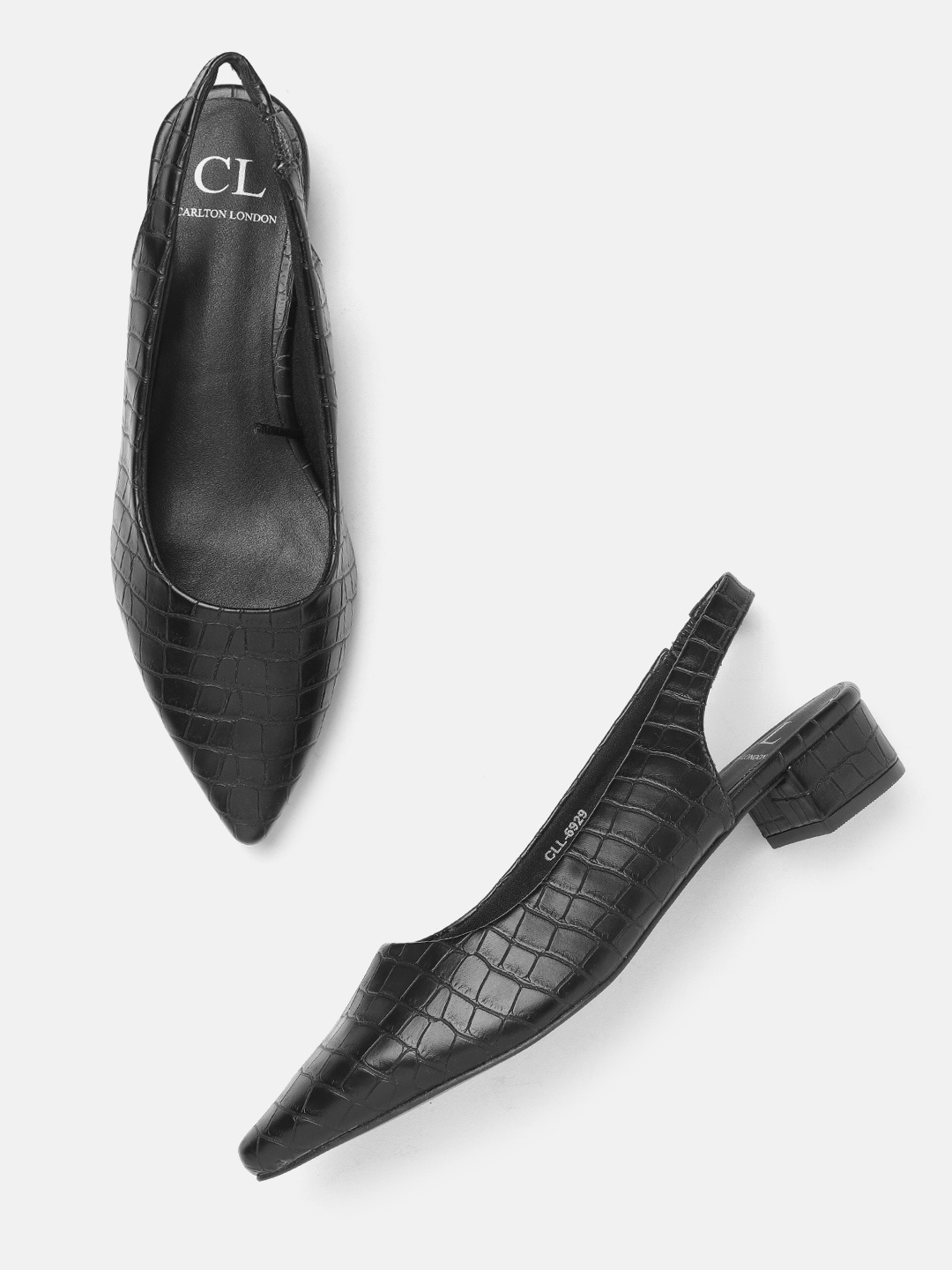 

Carlton London Black Croc Textured Block Mules