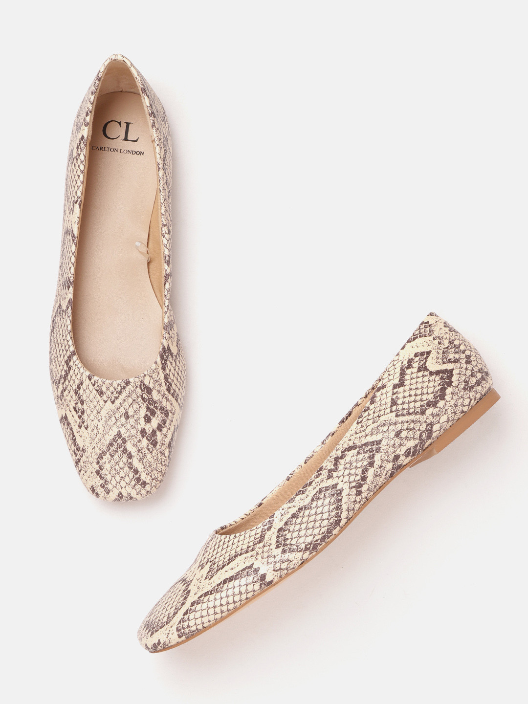 

Carlton London Women Beige & Coffee Brown Snakeskin Textured Ballerinas