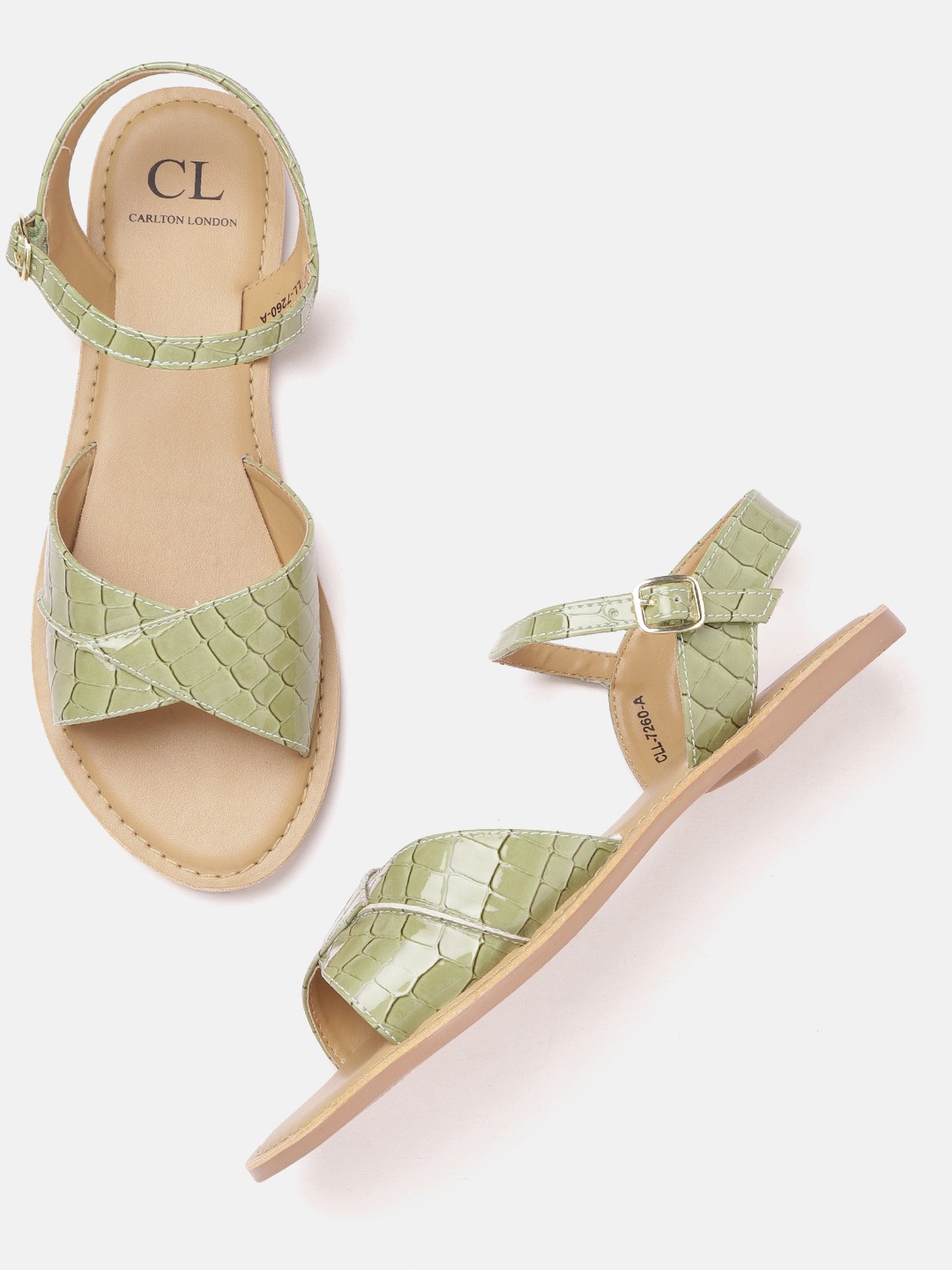 

Carlton London Women Green Croc Textured Open Toe Flats