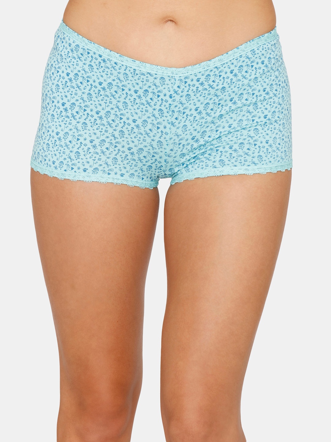 

Zivame Women Blue Printed Cotton Boyshorts Briefs