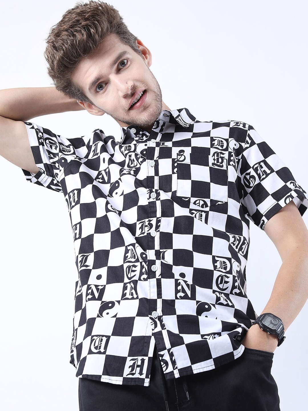 

HIGHLANDER Men Black Slim Fit Printed Casual Shirt
