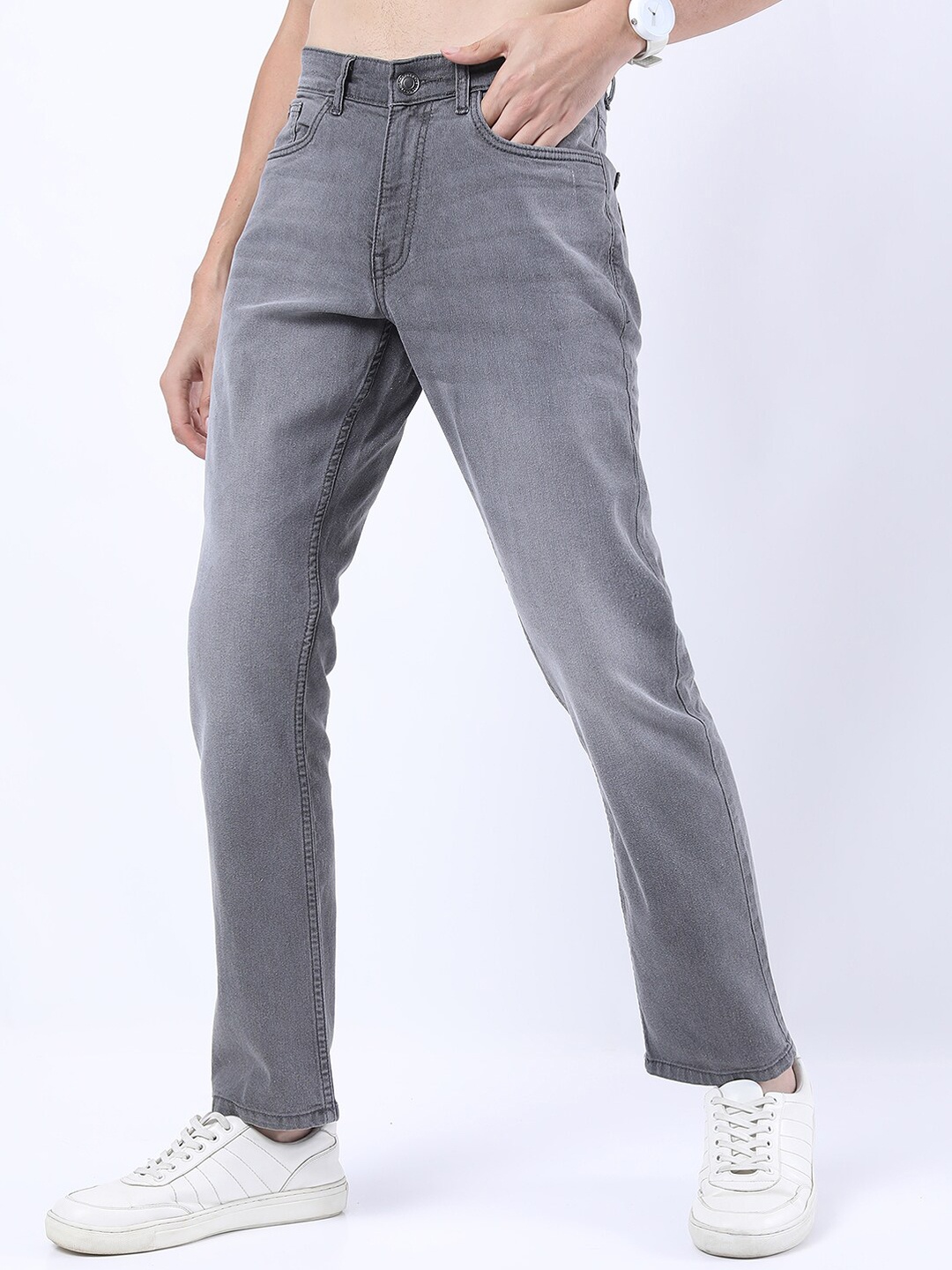 

HIGHLANDER Men Grey Straight Fit Light Fade Stretchable Jeans