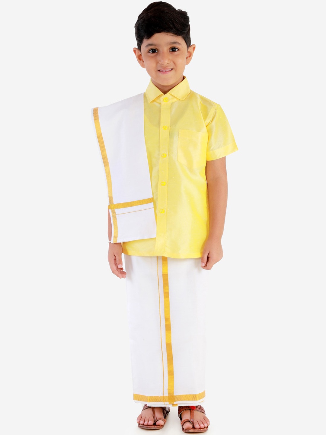 

JBN Creation Boys Yellow & Gold-Toned Shirt with Dhoti Pants