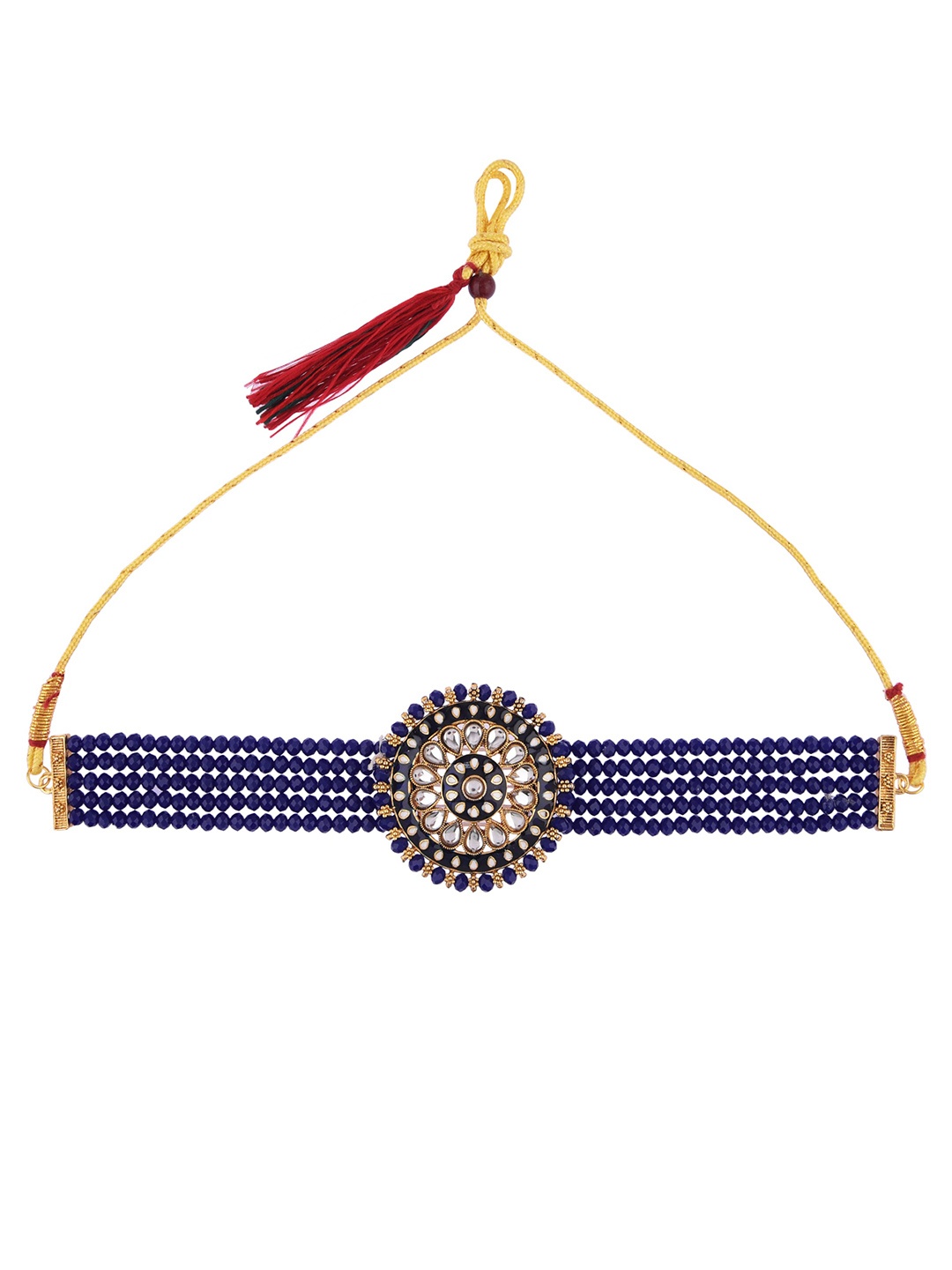 

FEMMIBELLA Gold-Plated White Kundan Studded Blue Beaded Jewellery Set