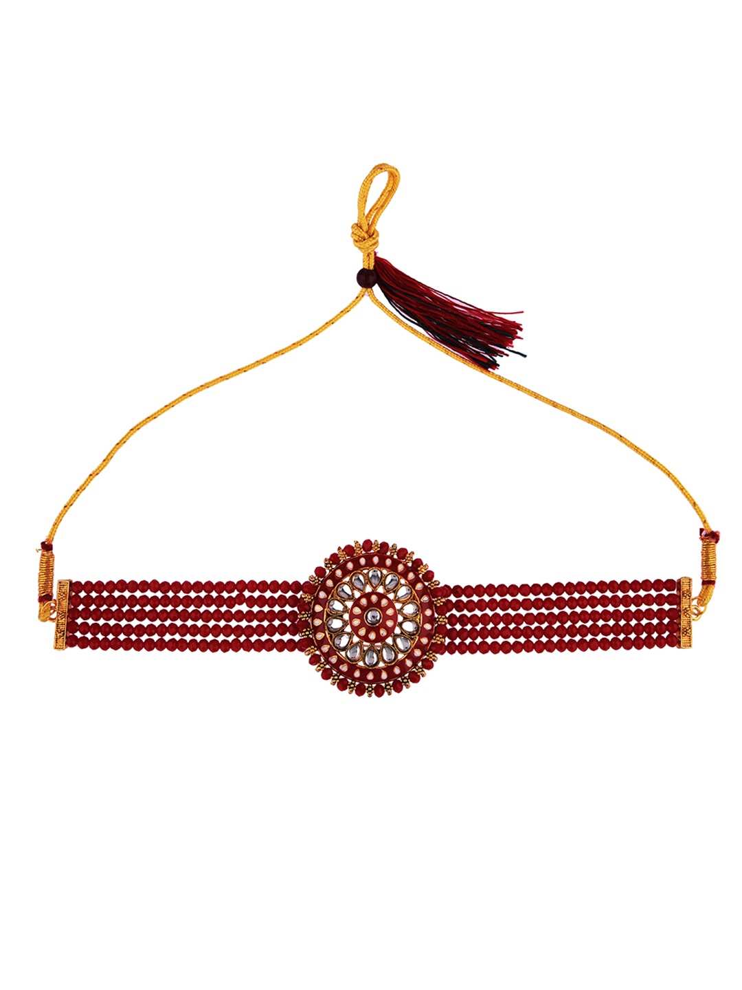 

FEMMIBELLA Women Red Beads & Kundan Studded Beaded Jewellery Set, Gold