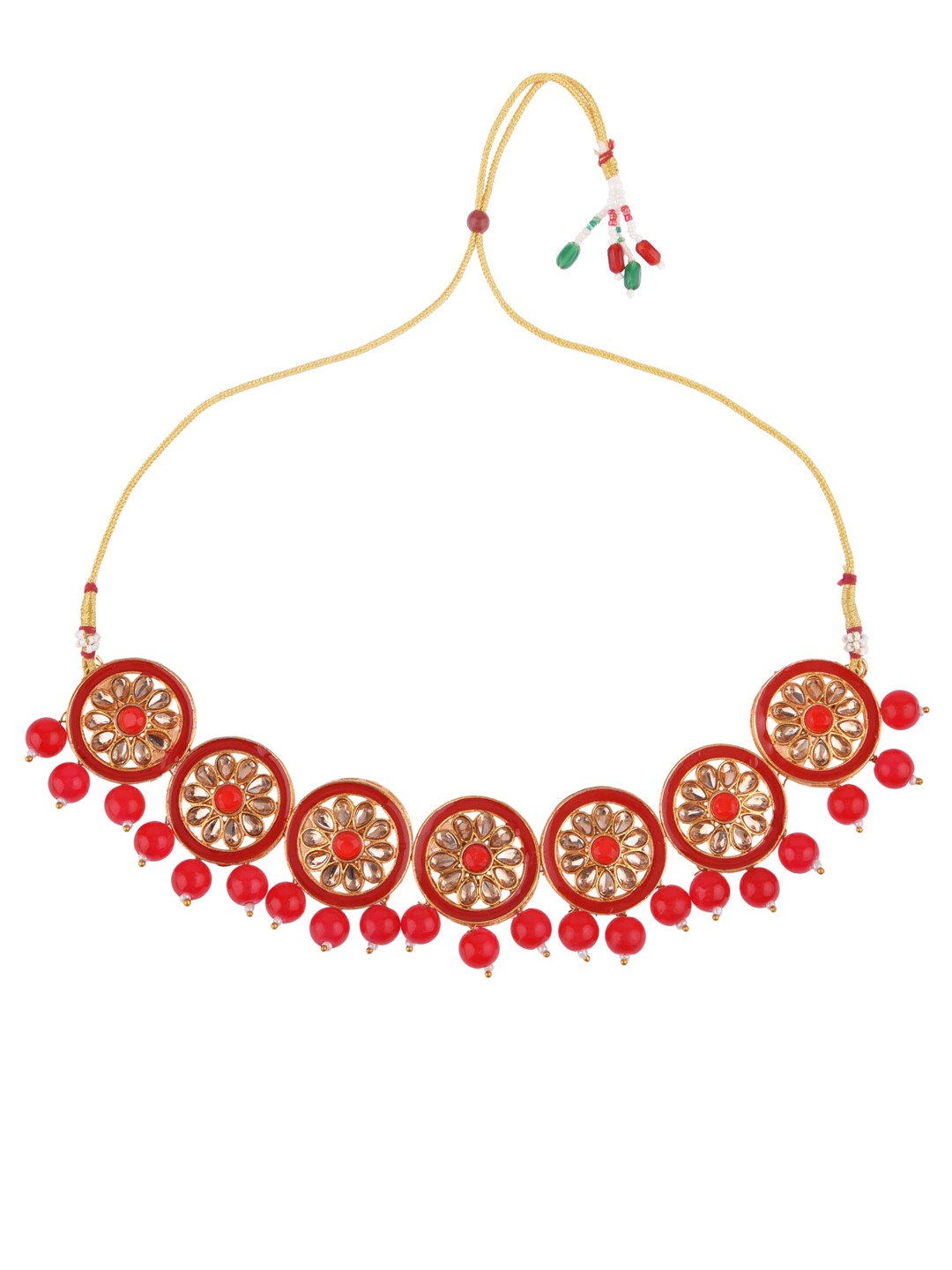 

FEMMIBELLA Gold-Plated Red Kundan Studded Jewellery Set