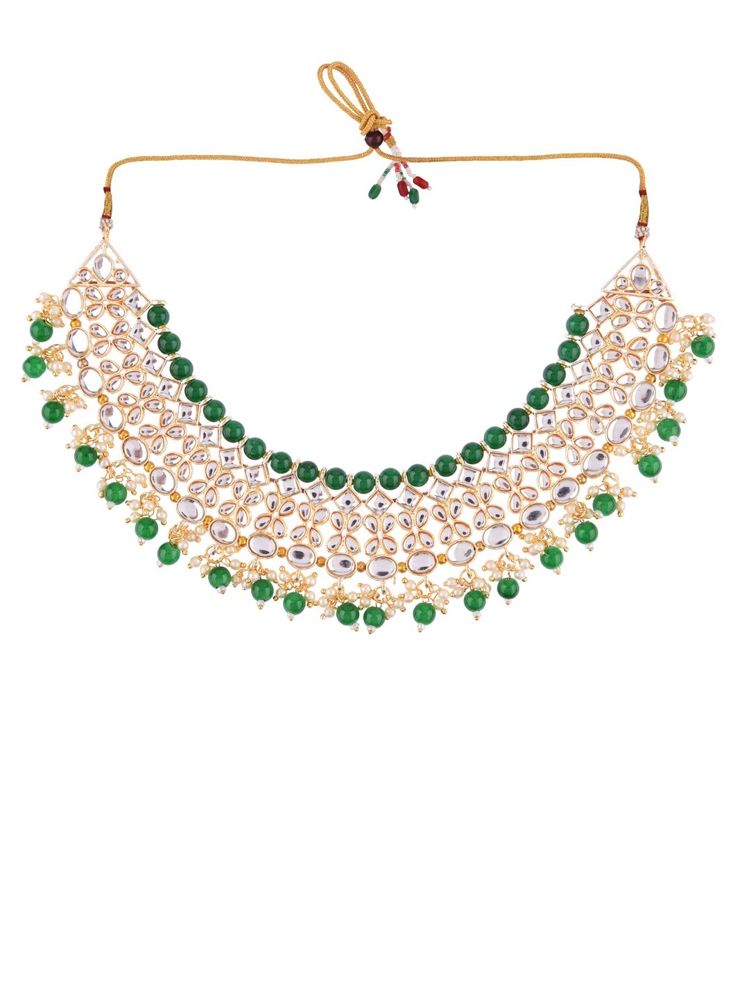 

FEMMIBELLA Gold-Plated & Green Kundan Studded Jewellery Set