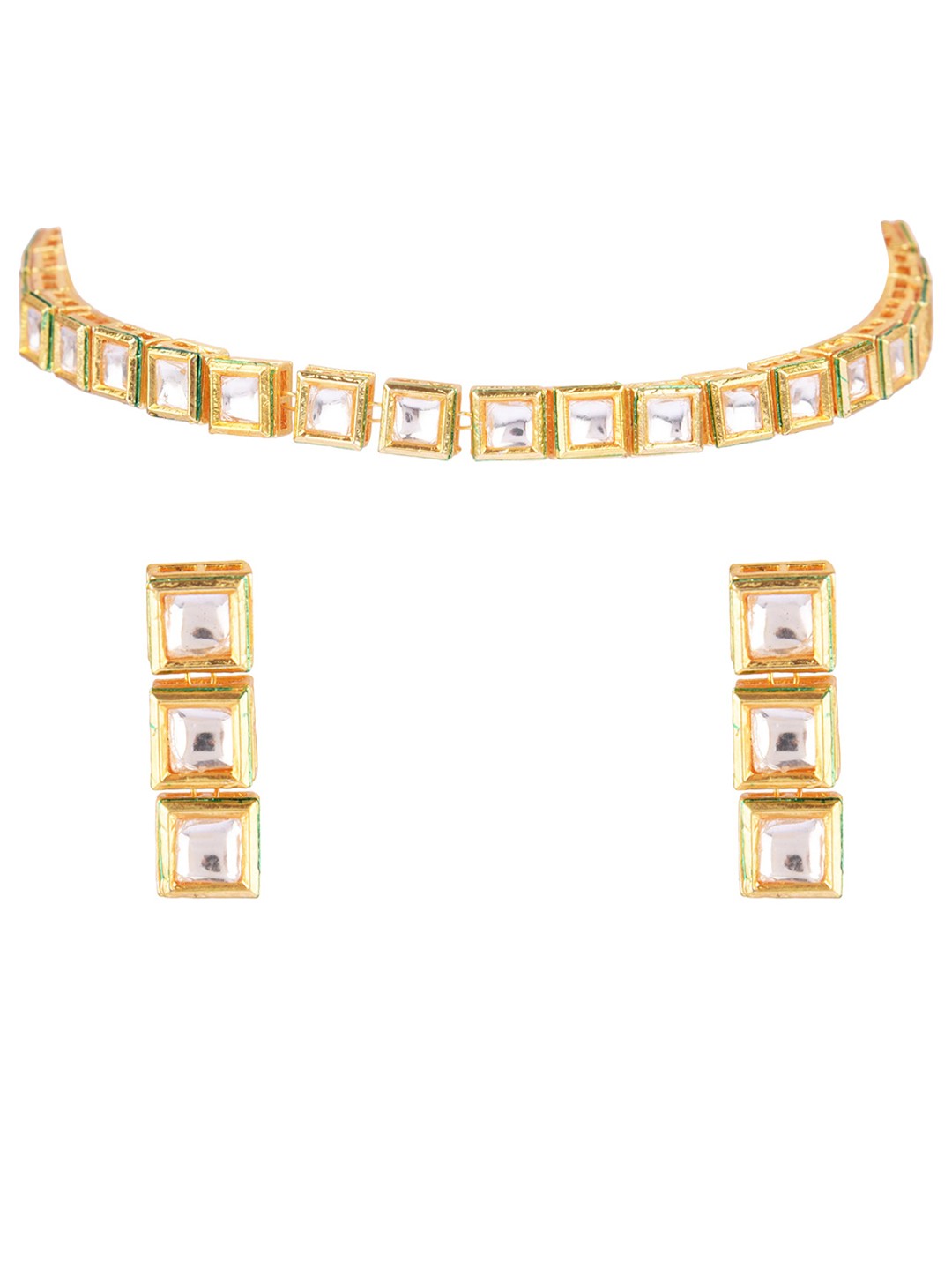 

FEMMIBELLA 24K Gold-Plated White Kundan Studded Jewellery Set