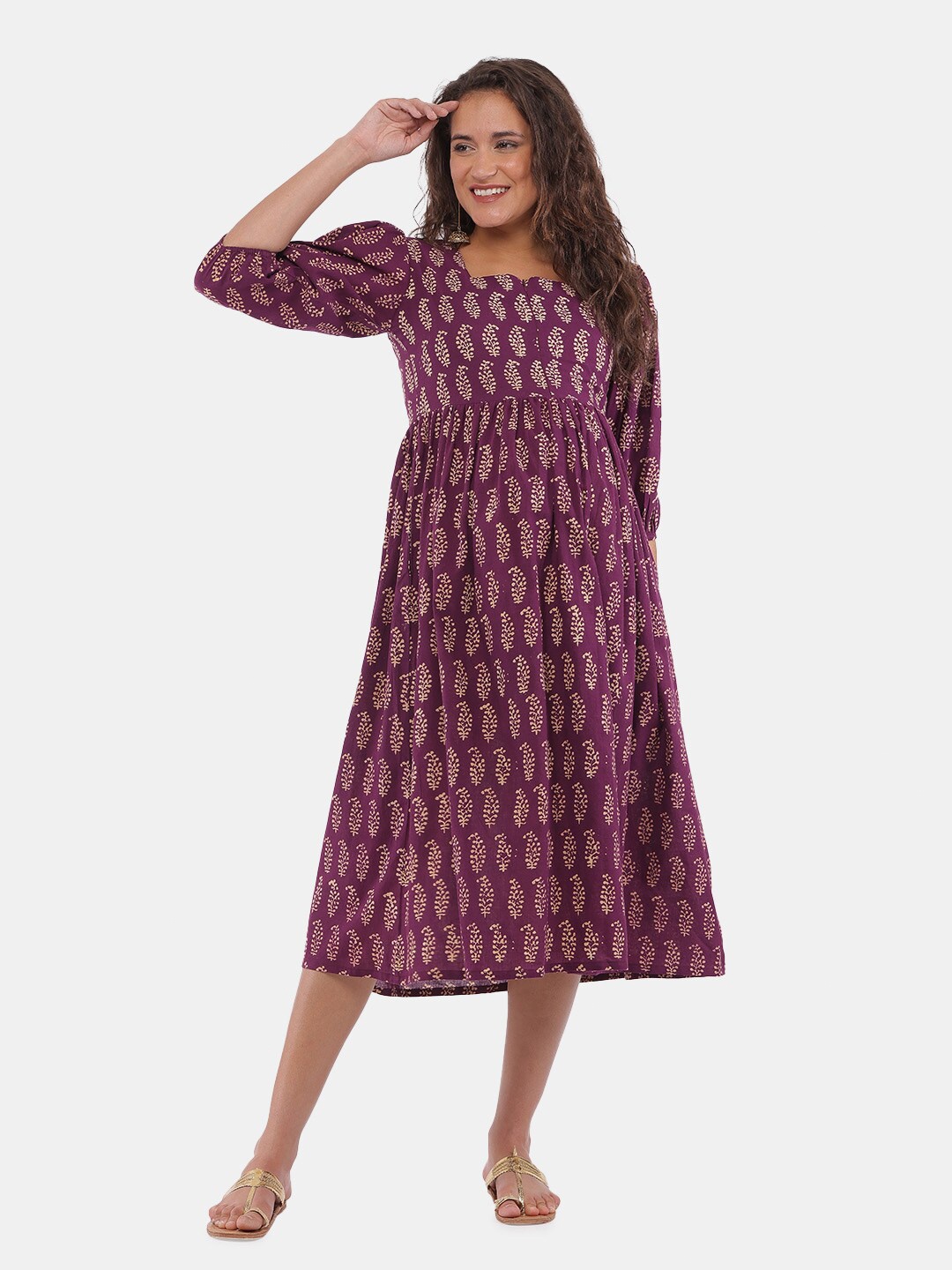 

The Mom Store Purple Ethnic Motifs Maternity Midi Dress