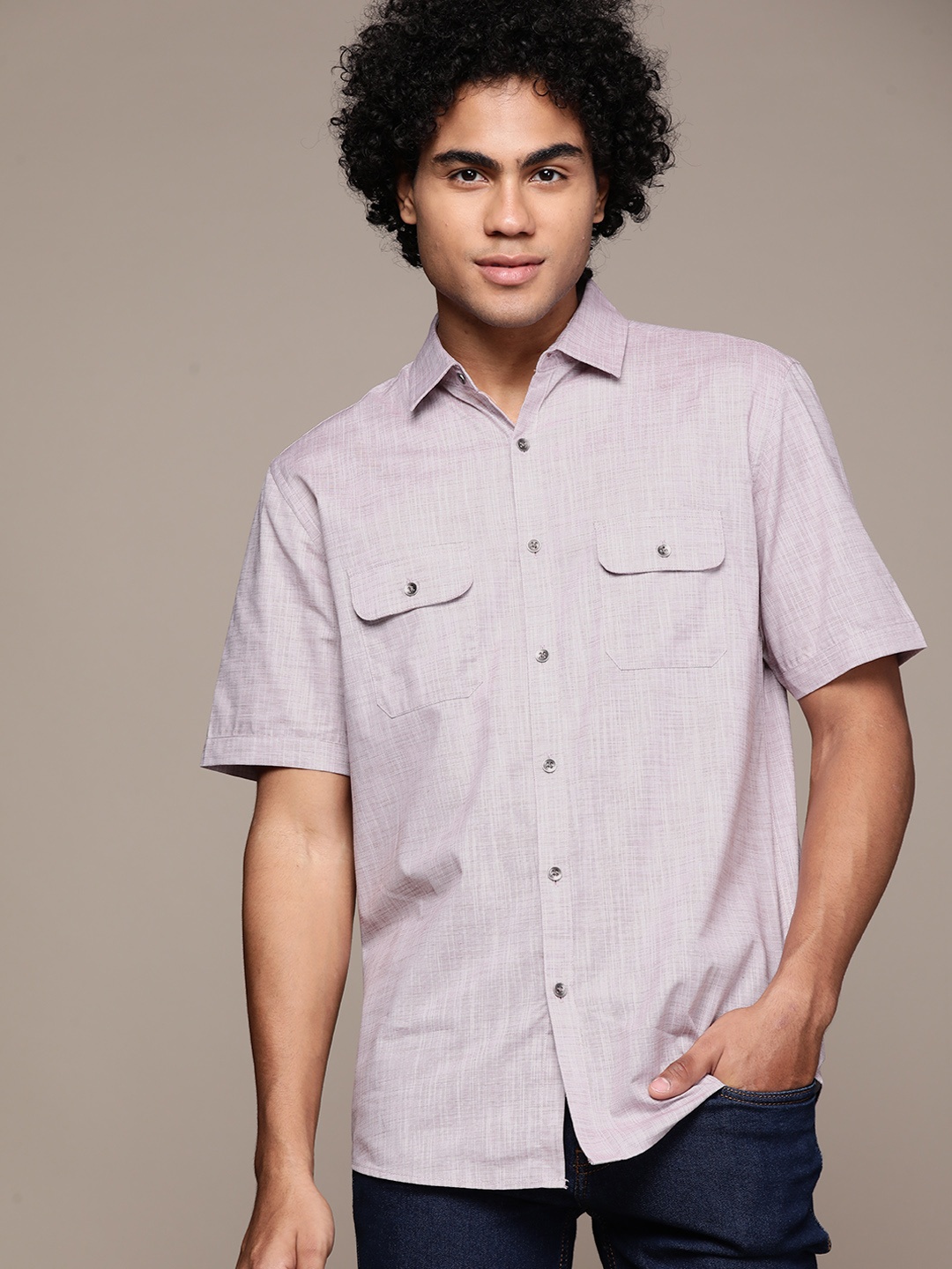 

Macy's Alfani Men Red & White Pure Cotton Solid Casual Shirt