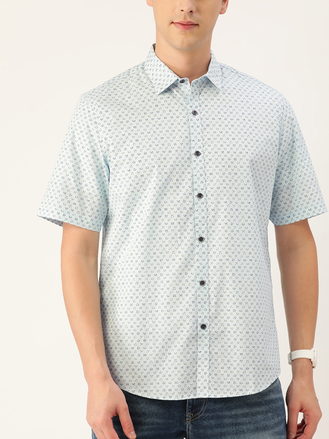 

Macy's Alfani Men Blue & Beige Pire Cotton Printed Casual Shirt