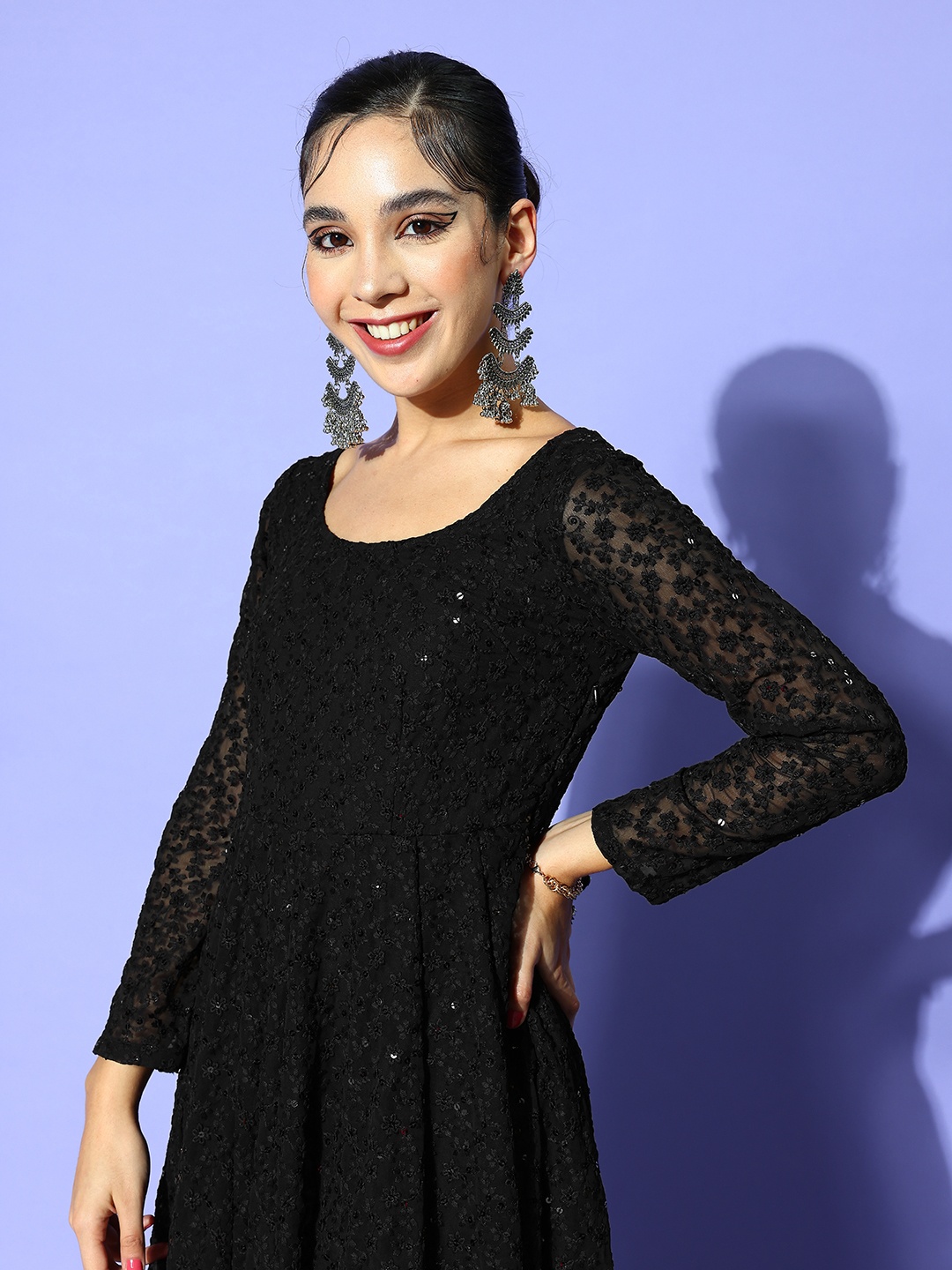 

PANIT Women Stunning Black Ethnic Motifs Gown for Days