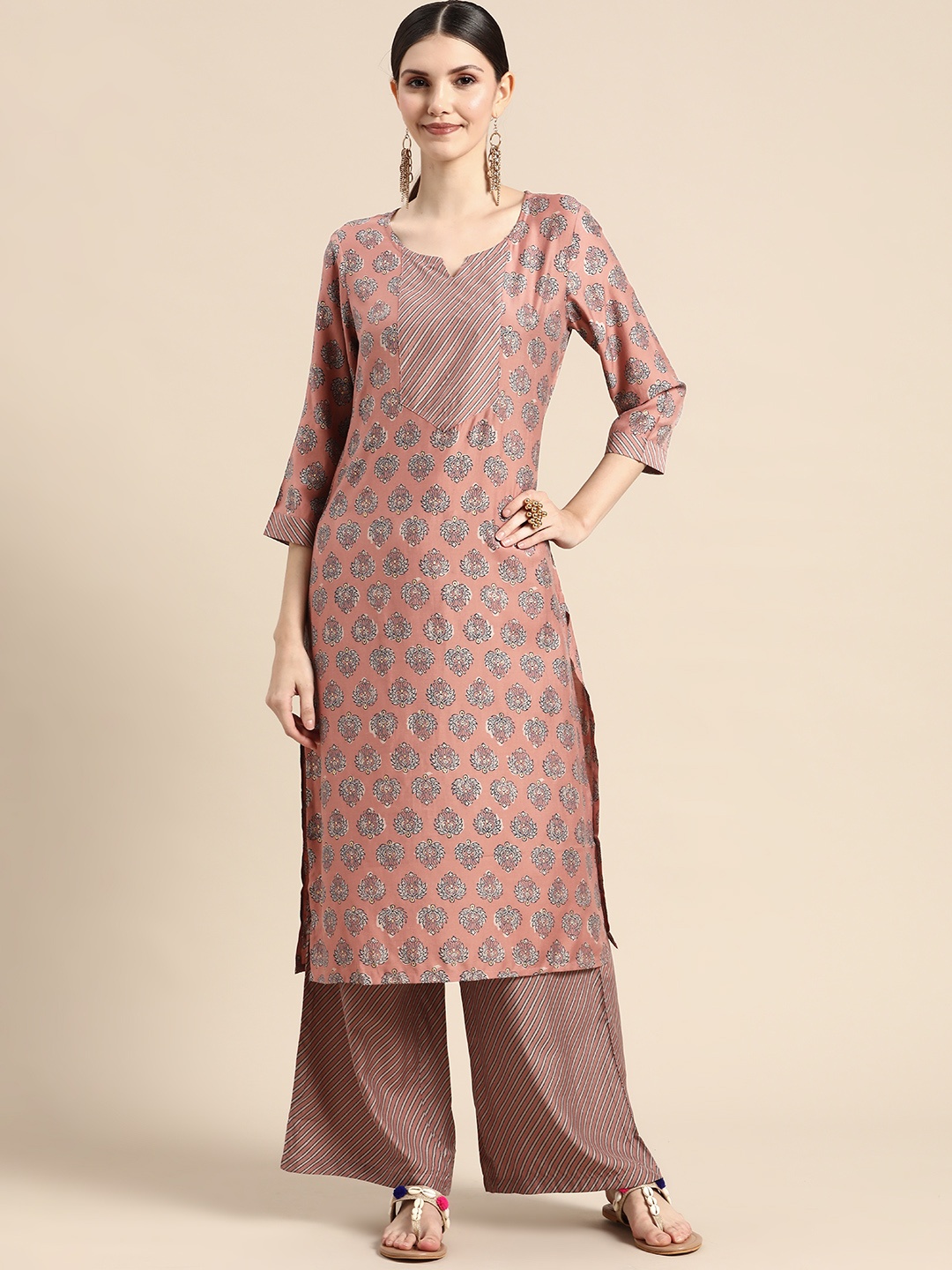 

Sangria Women Pink Ethnic Motifs Printed Kurta with Palazzos