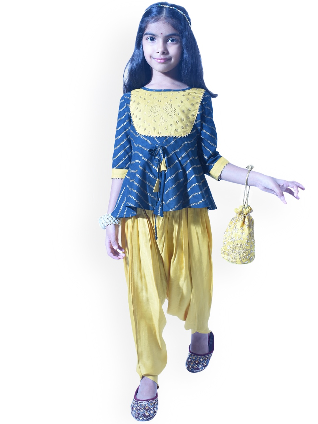 

misbis Girls Yellow Empire Kurti with Dhoti Pants