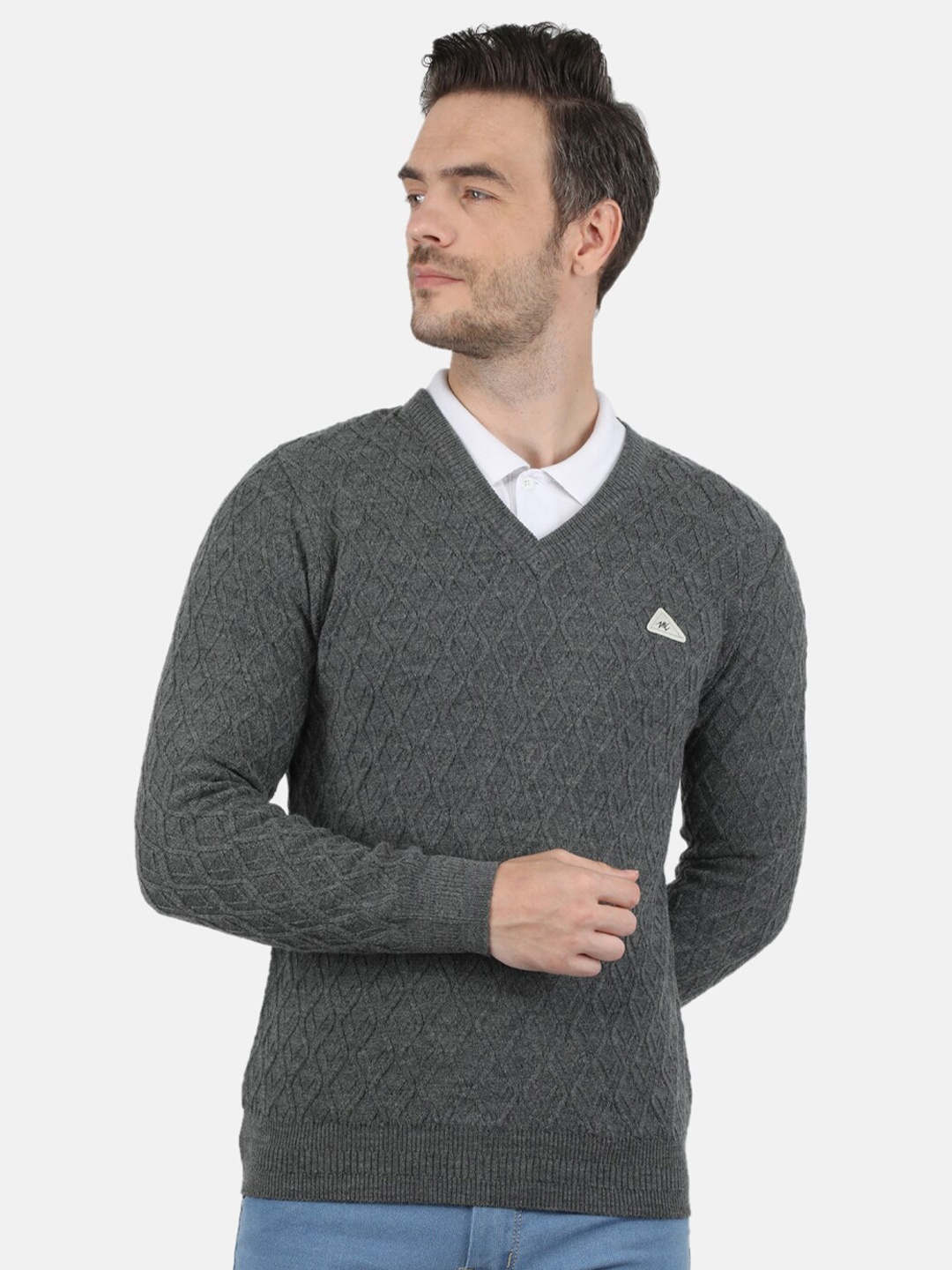 

Monte Carlo Men Grey Long Sleeves V-Neck Pullover