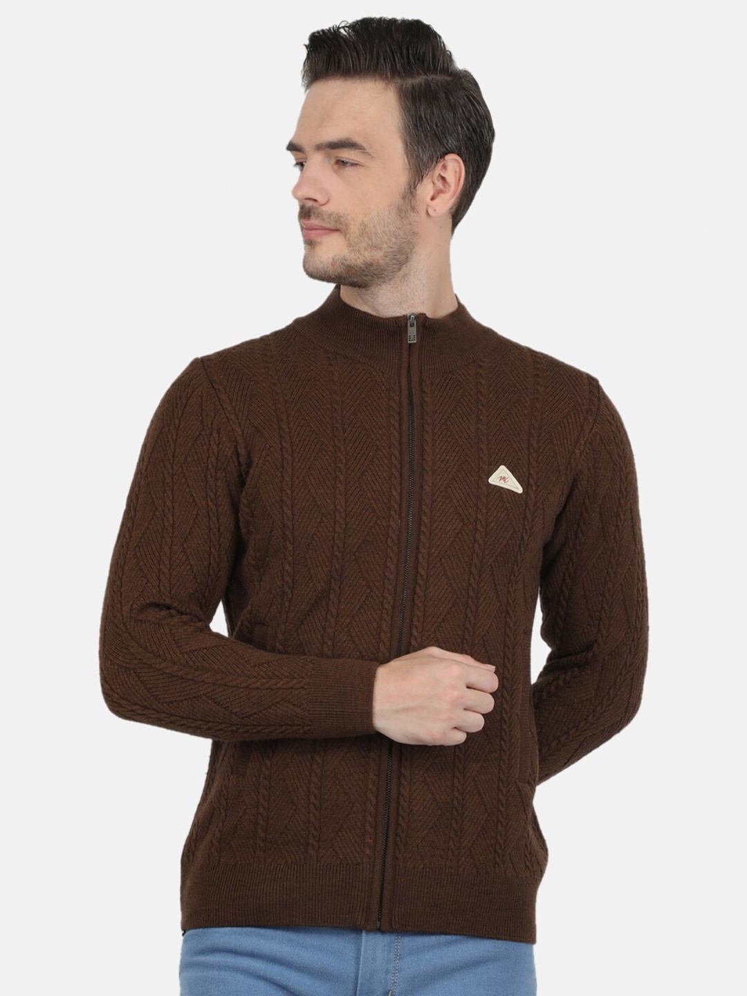 

Monte Carlo Men Brown Cable Knit Woolen Cardigan