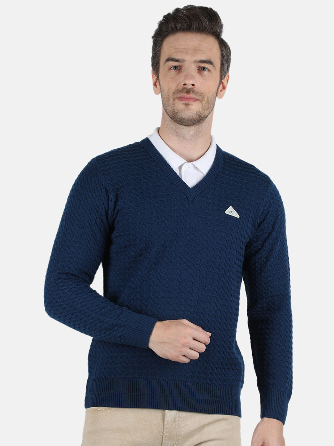 

Monte Carlo Men Blue Cable Knit V Neck Pullover