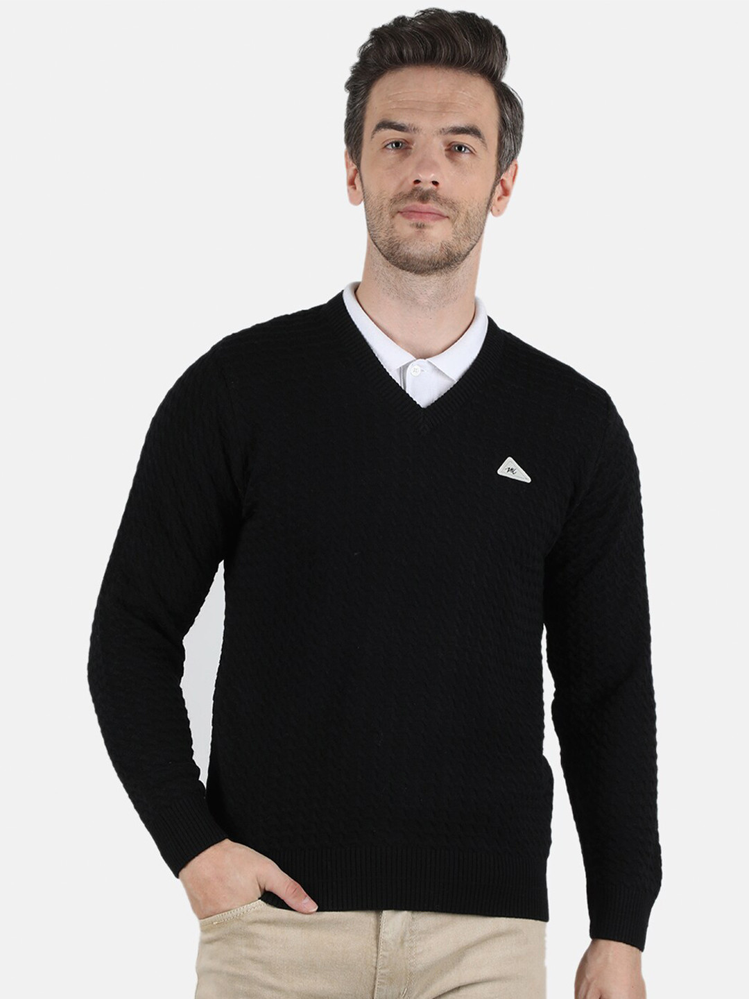 

Monte Carlo Men Black Self Design Pullover