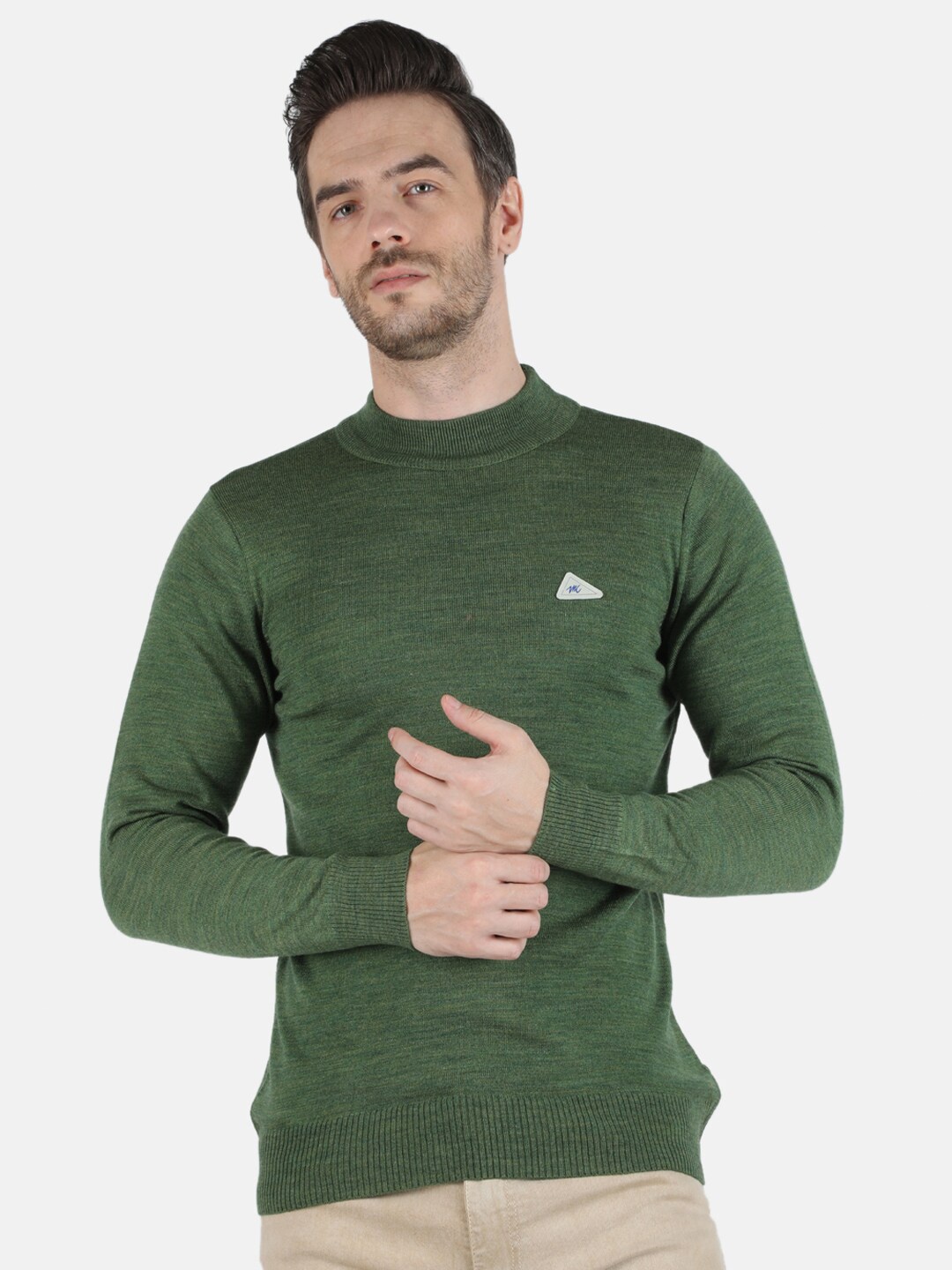 

Monte Carlo Men Olive Green Mock Collar Pullover