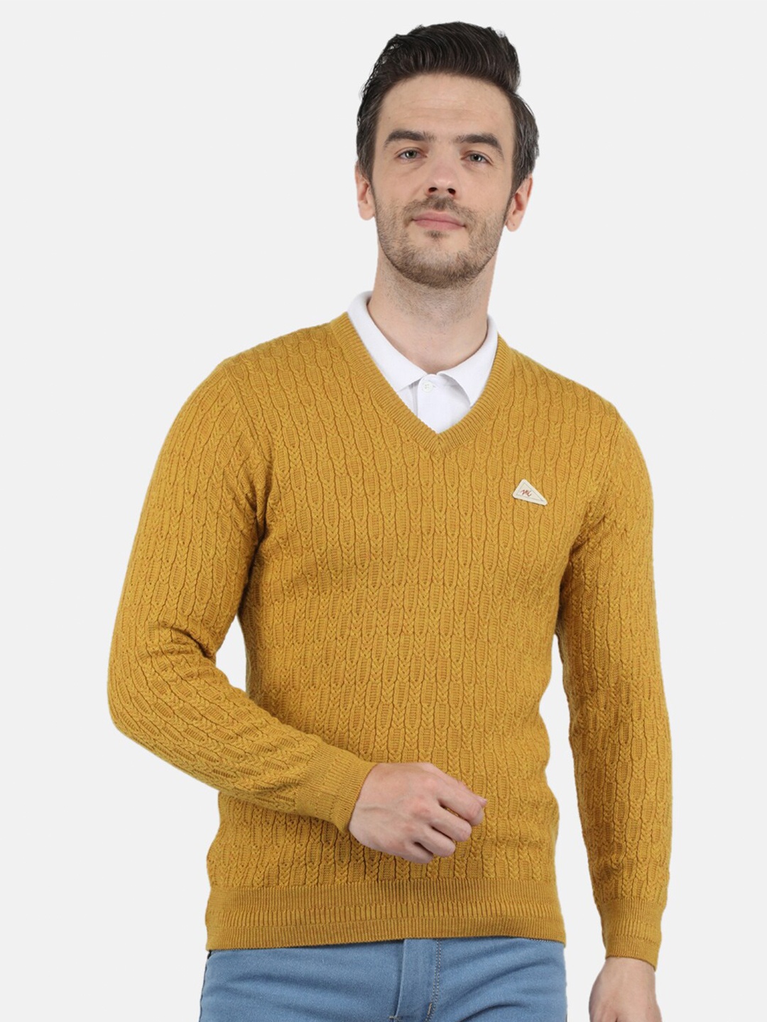 

Monte Carlo Men Gold-Toned Wool Cable Knit Pullover