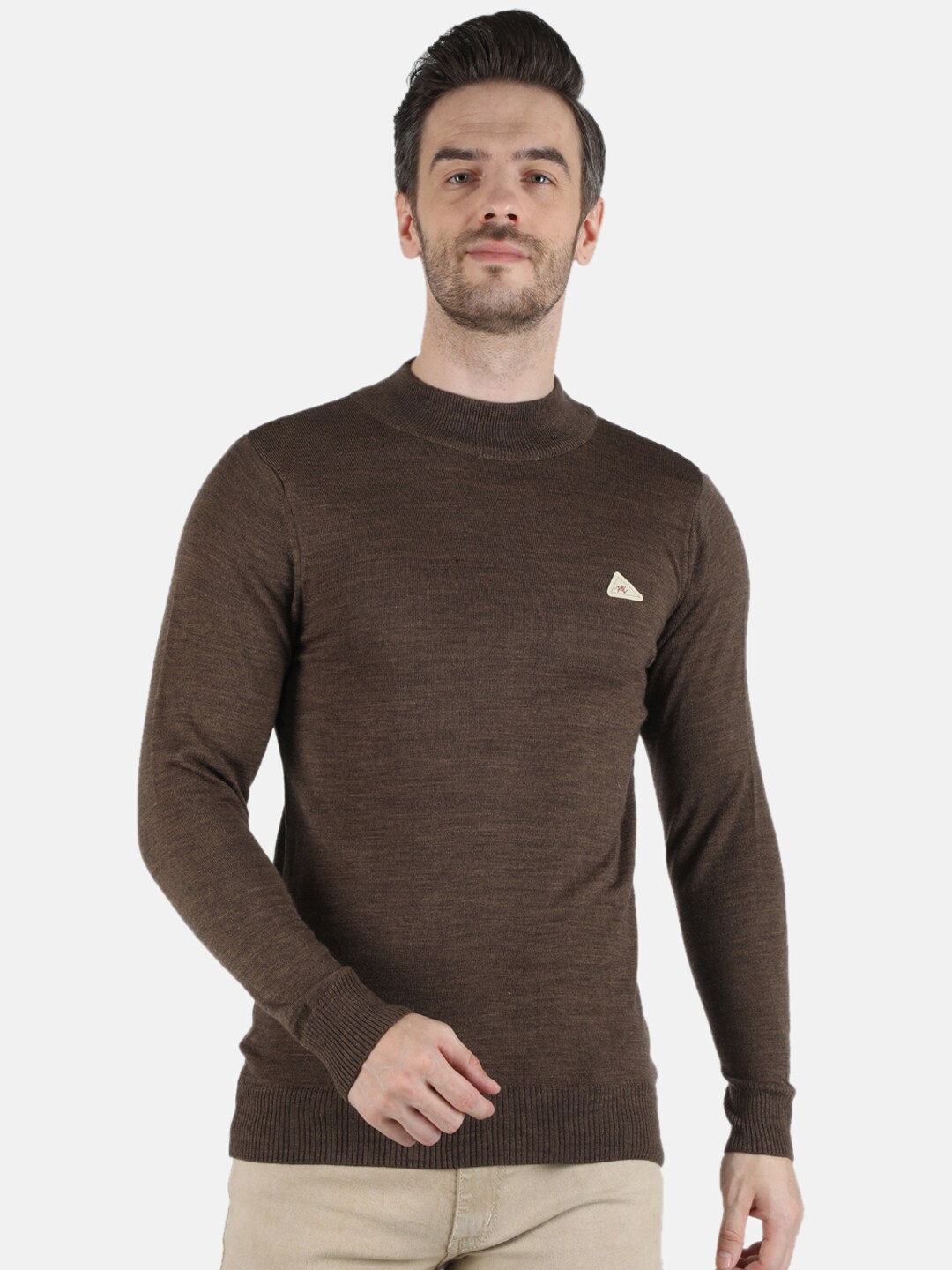 

Monte Carlo Men Brown Solid T-Neck Pullover