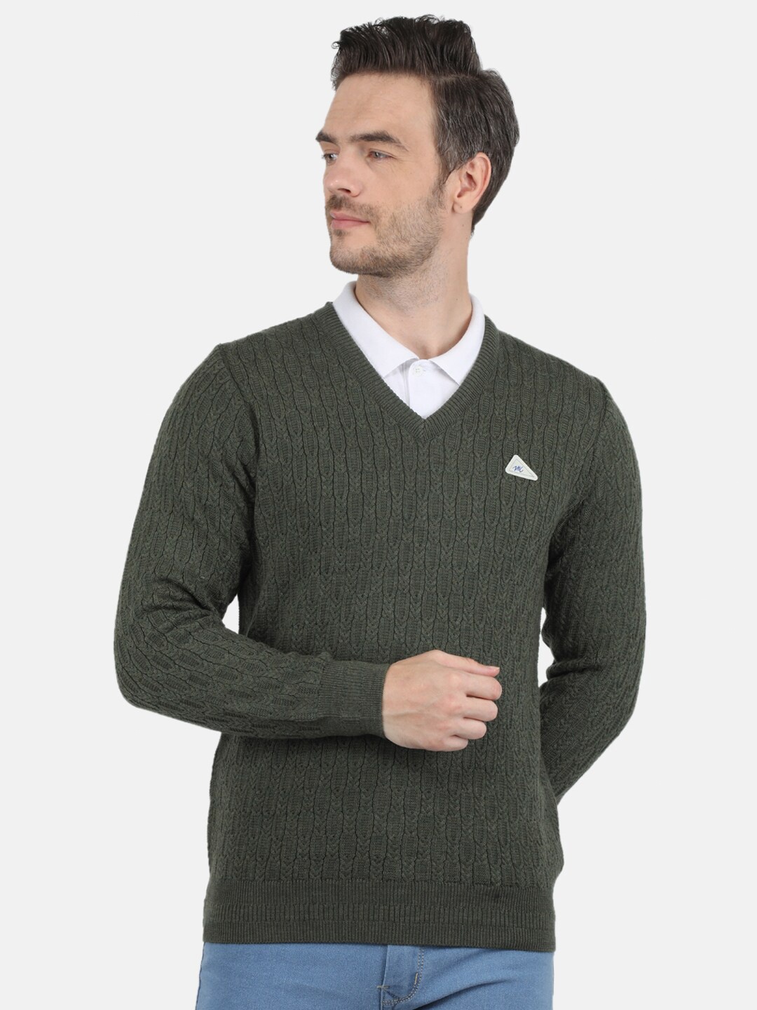 

Monte Carlo Men Olive Green V Neck Pullover