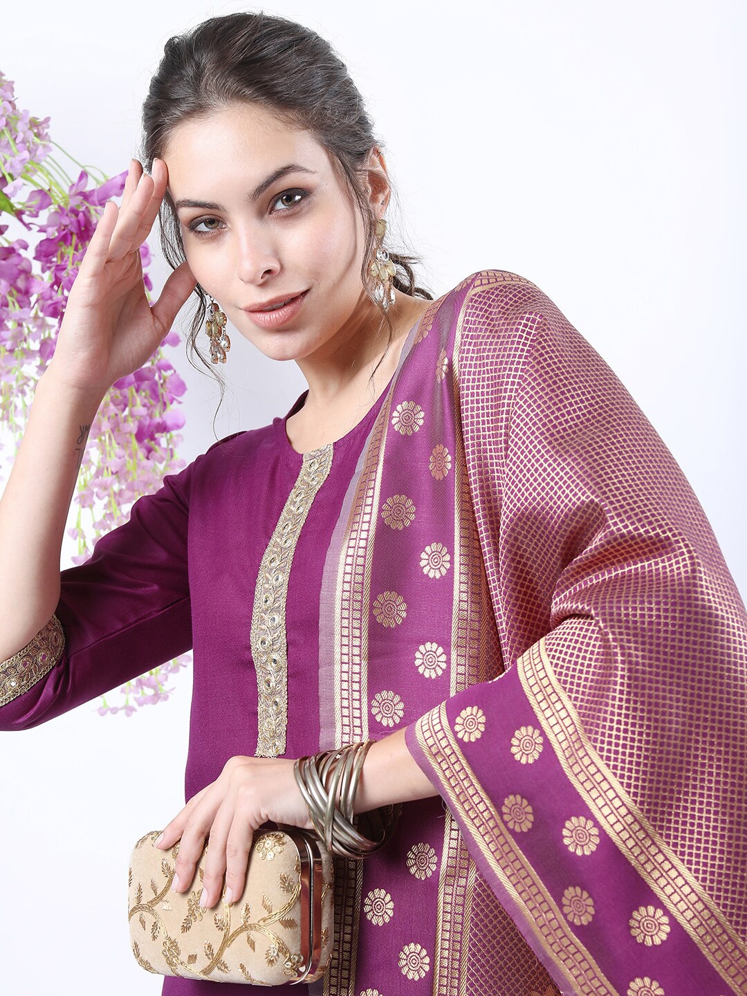 

KETCH Women Purple Kurti with Palazzos & With Dupatta