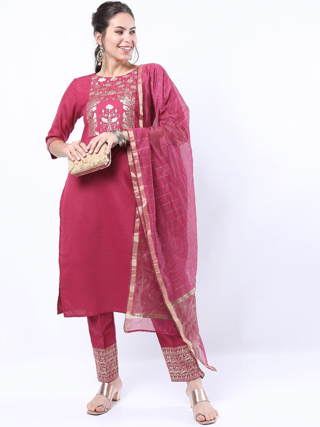 

KETCH Women Design Kurta with Trouser With Dupatta, Pink