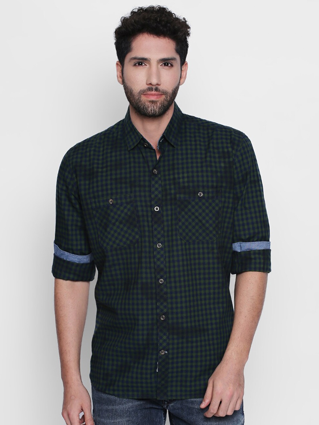 

Disrupt Men Green Gingham Check Cotton Casual Shirt