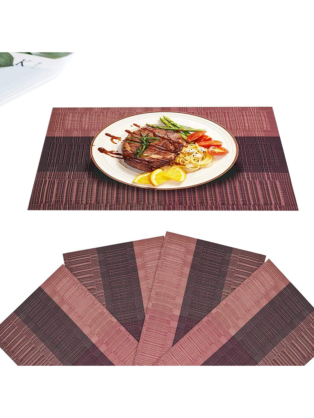 

royalkart Set of 6 Pink Striped Table Placemats