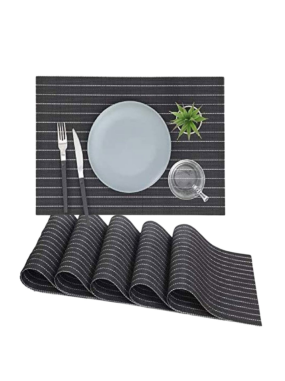 

royalkart Set Of 6 Black & White Striped Table Placemats